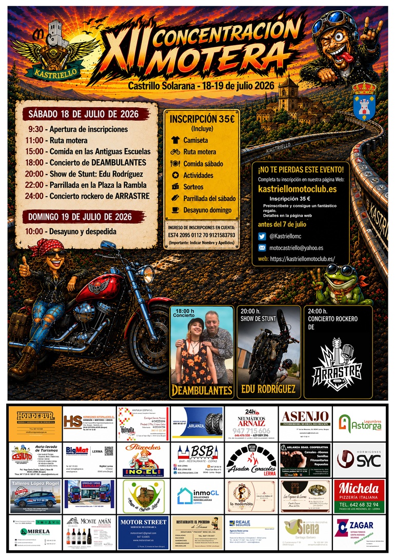 Cartel XII Concentración motera MotoClub KASTRIELLO. Julio 2026